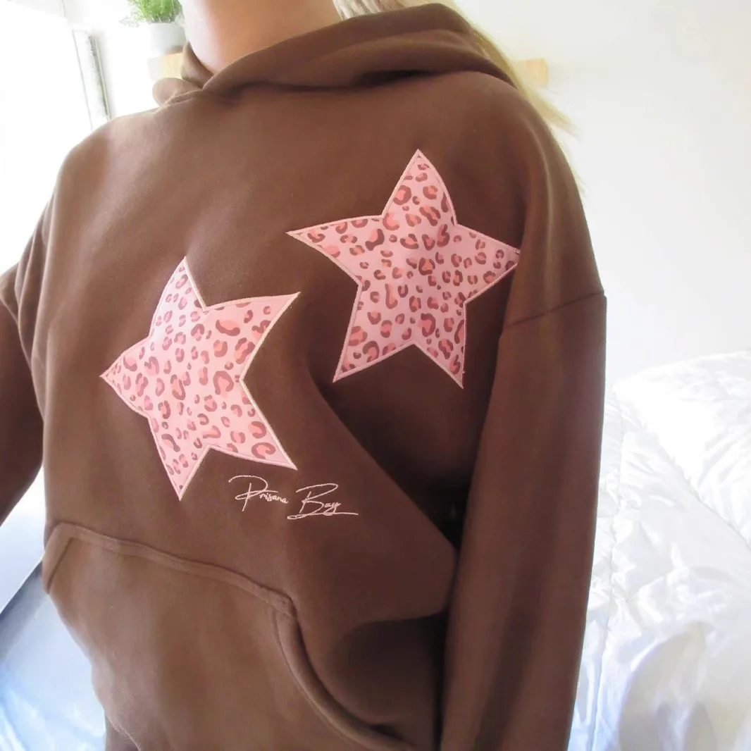 Leopard Star Girl Hoodie – Gray Hoodies & Sweatshirts - Image 4
