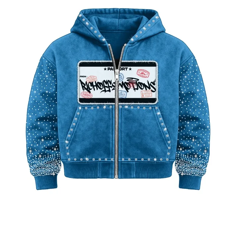Rhinestone Molly Hoodie – Blue Hoodies & Sweatshirts - Image 6