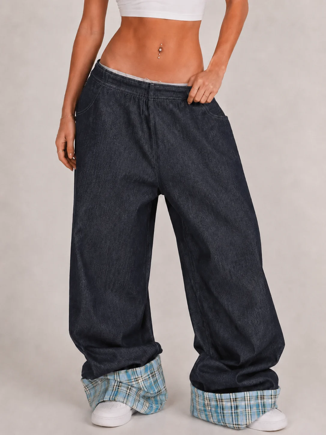 Plaid patchwork jeans - Image 2