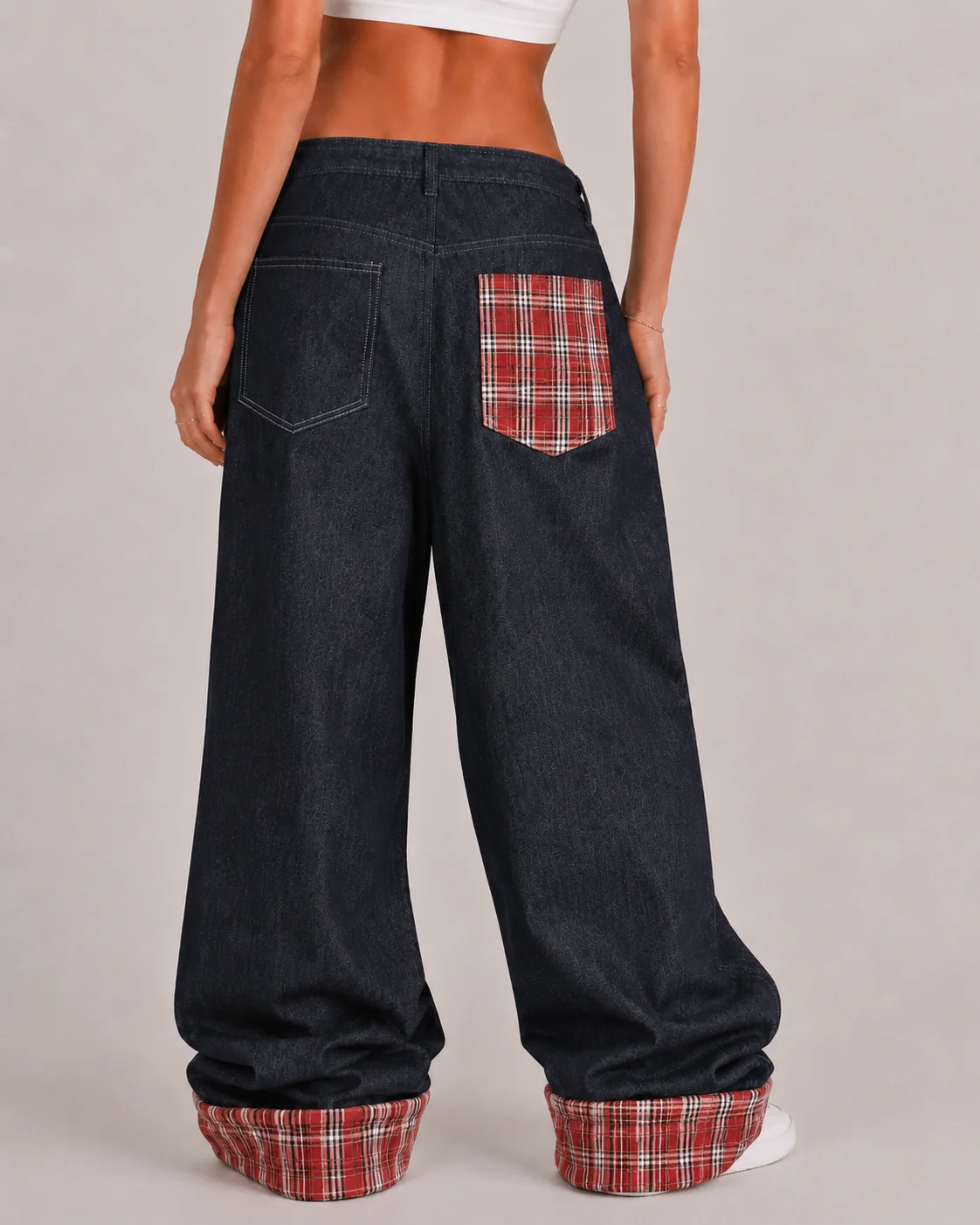 Plaid patchwork jeans - Image 4