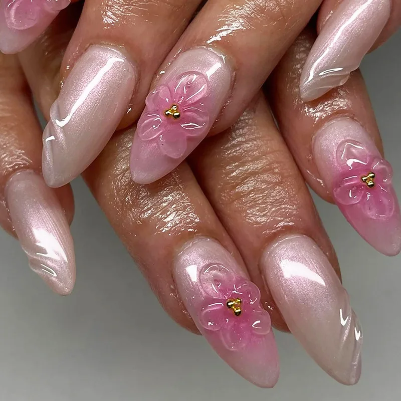 24pcs Pink Daisy Nails – Nail Care