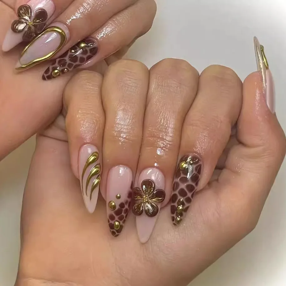 24pcs Gold Leopard Nail – Nail Care