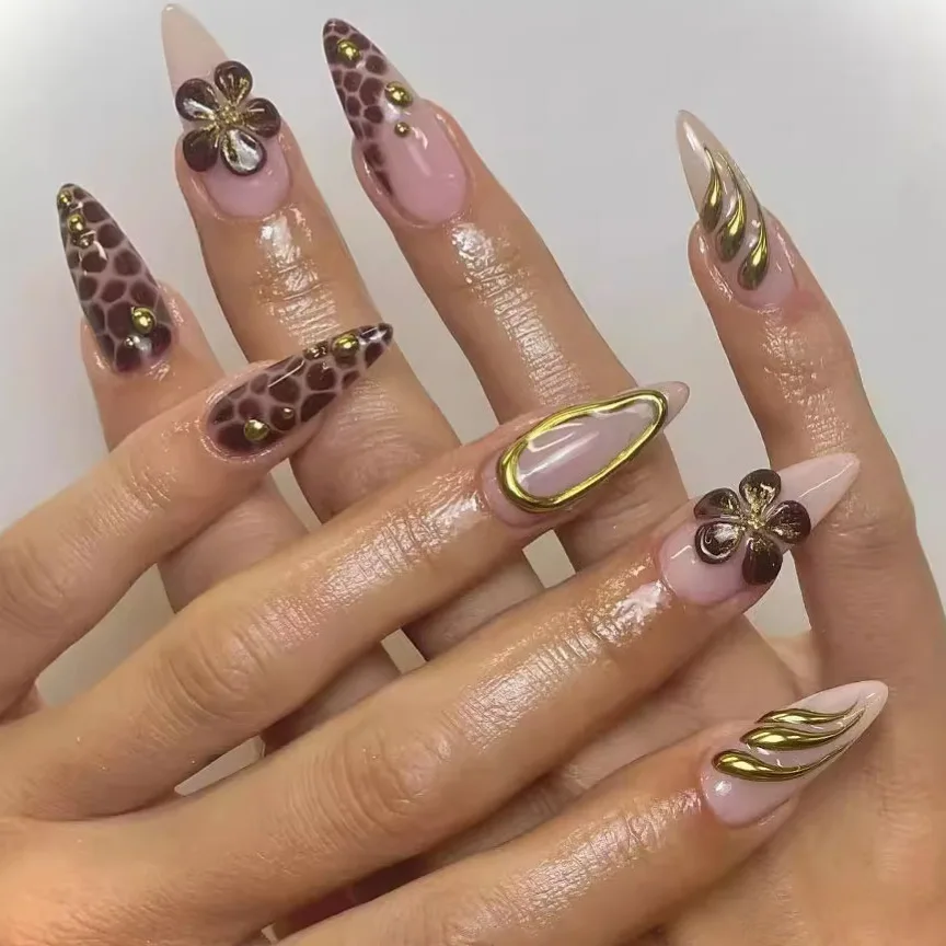 24pcs Gold Leopard Nail – Nail Care - Image 2