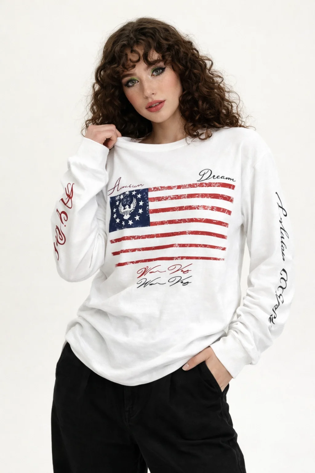 American Streetwear Long Sleeve Top – White