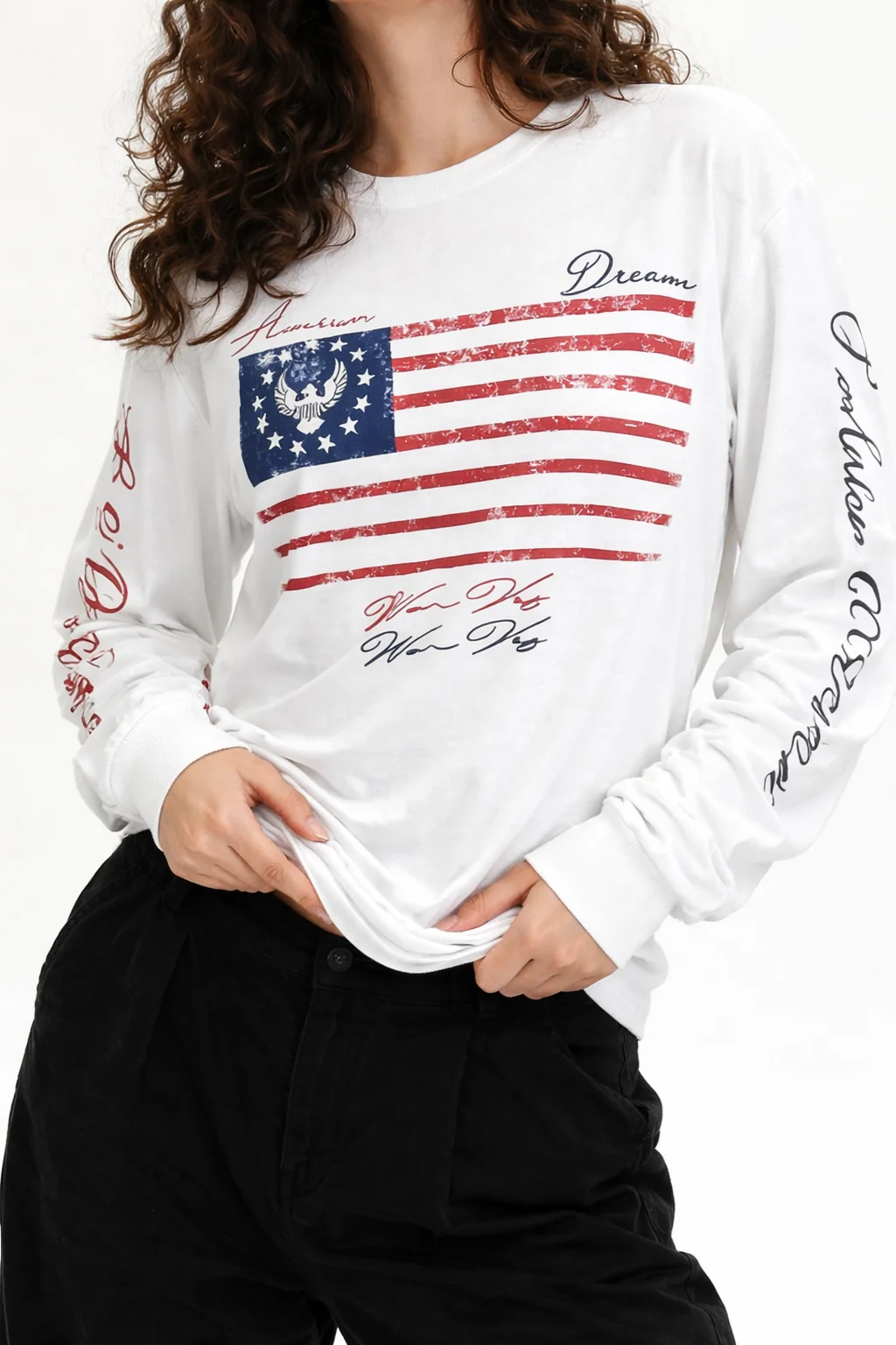 American Streetwear Long Sleeve Top – White - Image 2