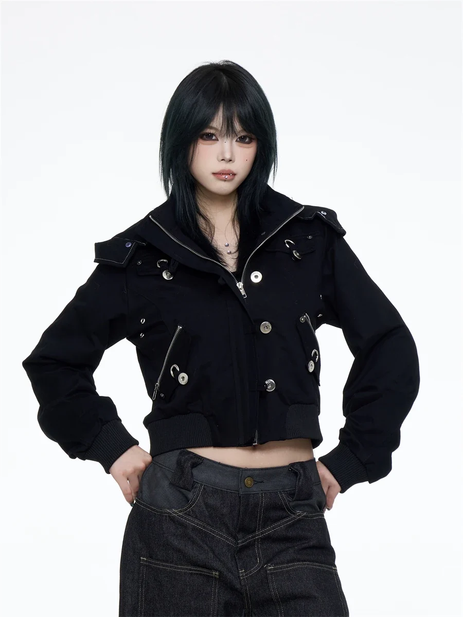 Black Crop Parkas Jakcet – Tops - Image 2