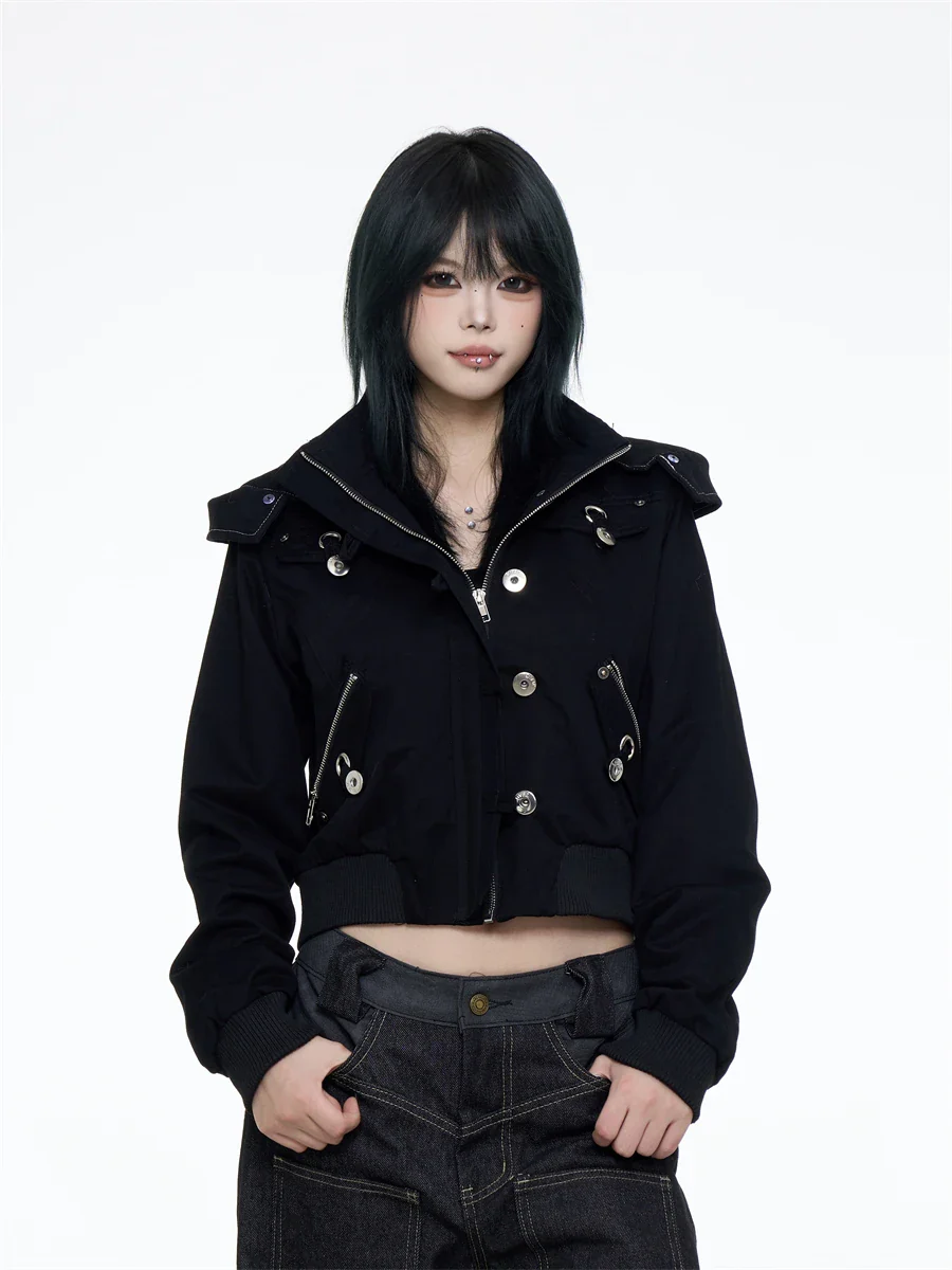 Black Crop Parkas Jakcet – Tops - Image 3