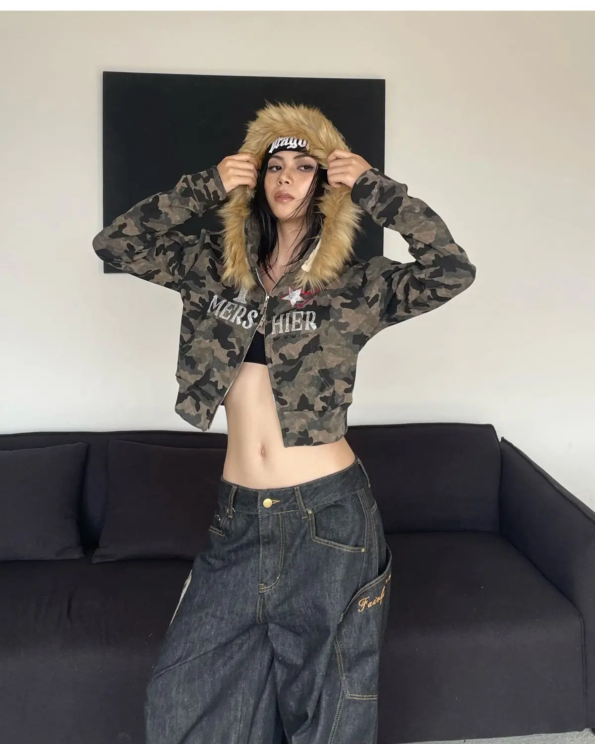 Camo Crop Hoodie – Hoodies & Sweatshirts - Image 3
