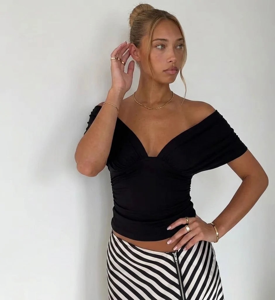 Deep V-Neck Off Shoulder Top – White - Image 6