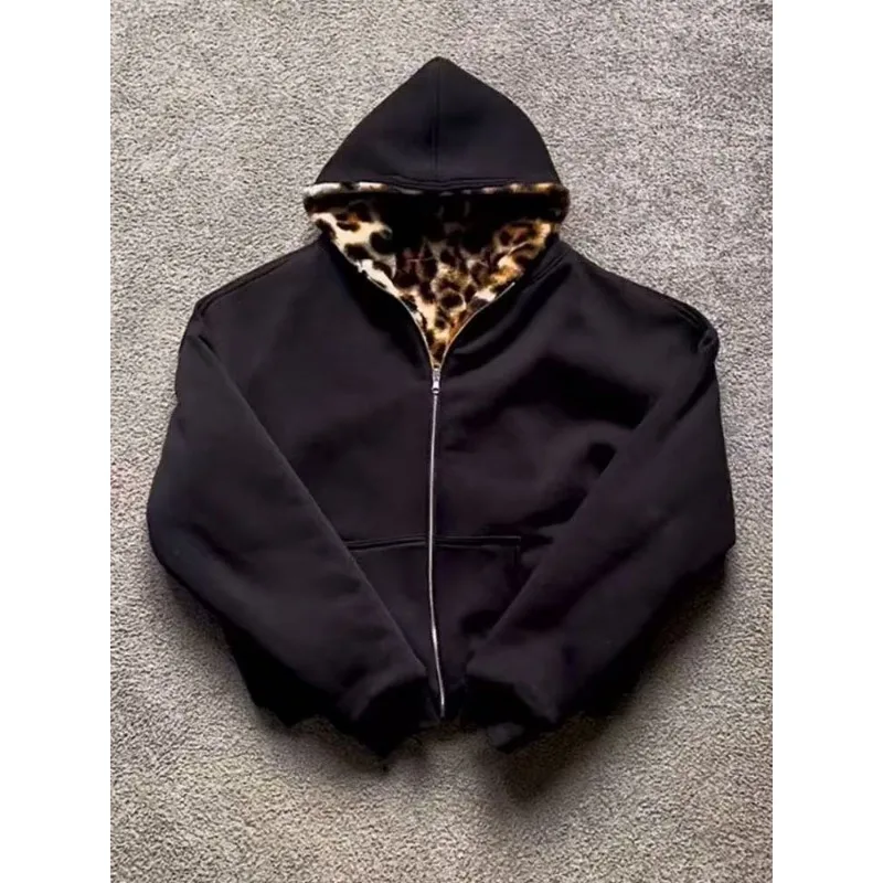 Leopard print plush zipper – Scarves - Image 2
