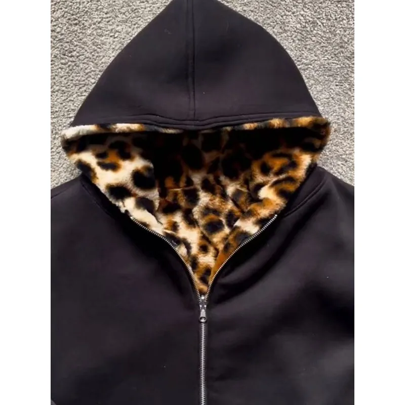 Leopard print plush zipper – Scarves - Image 5