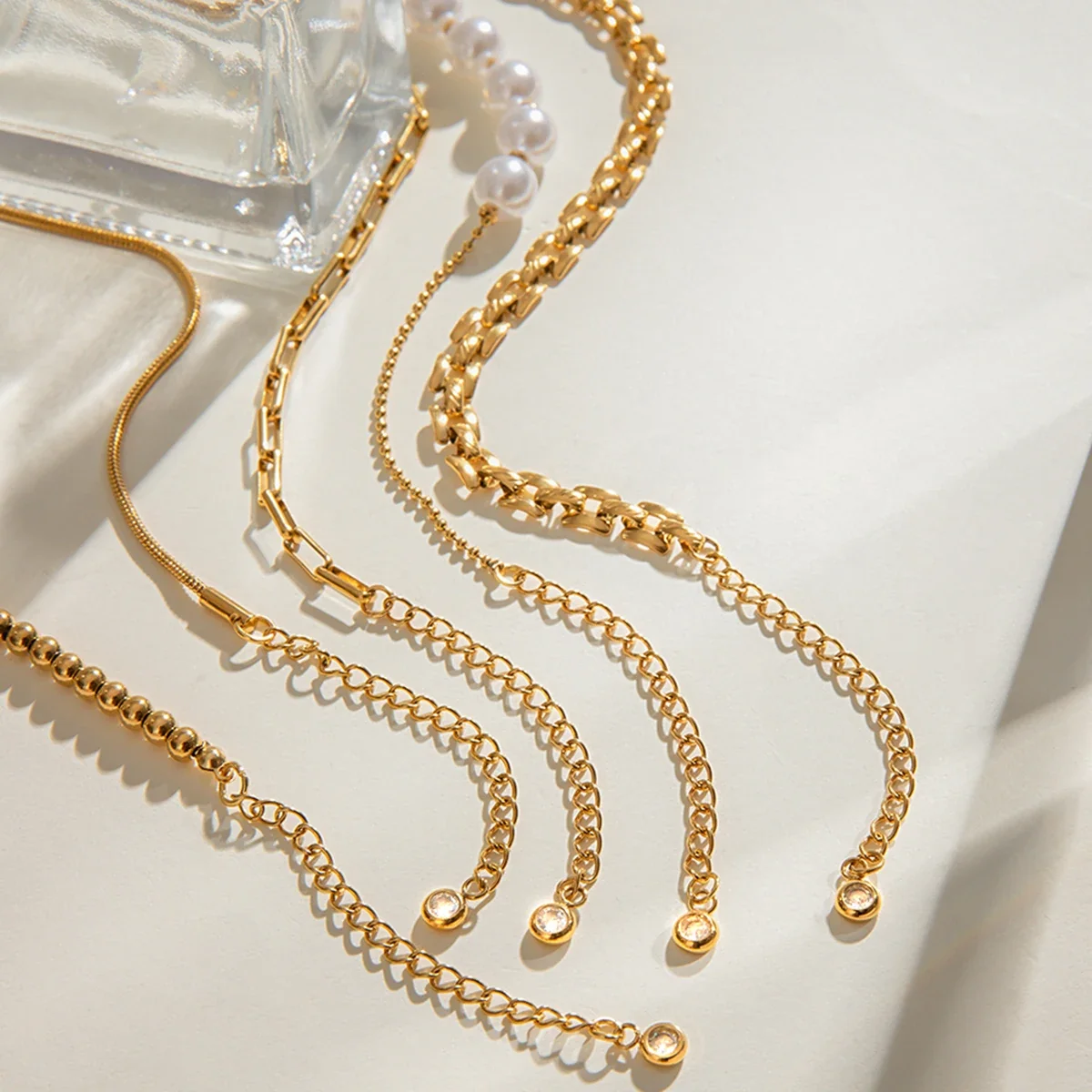 Stainless Steel Pearl Snake Chain Bracelet – White - Image 5