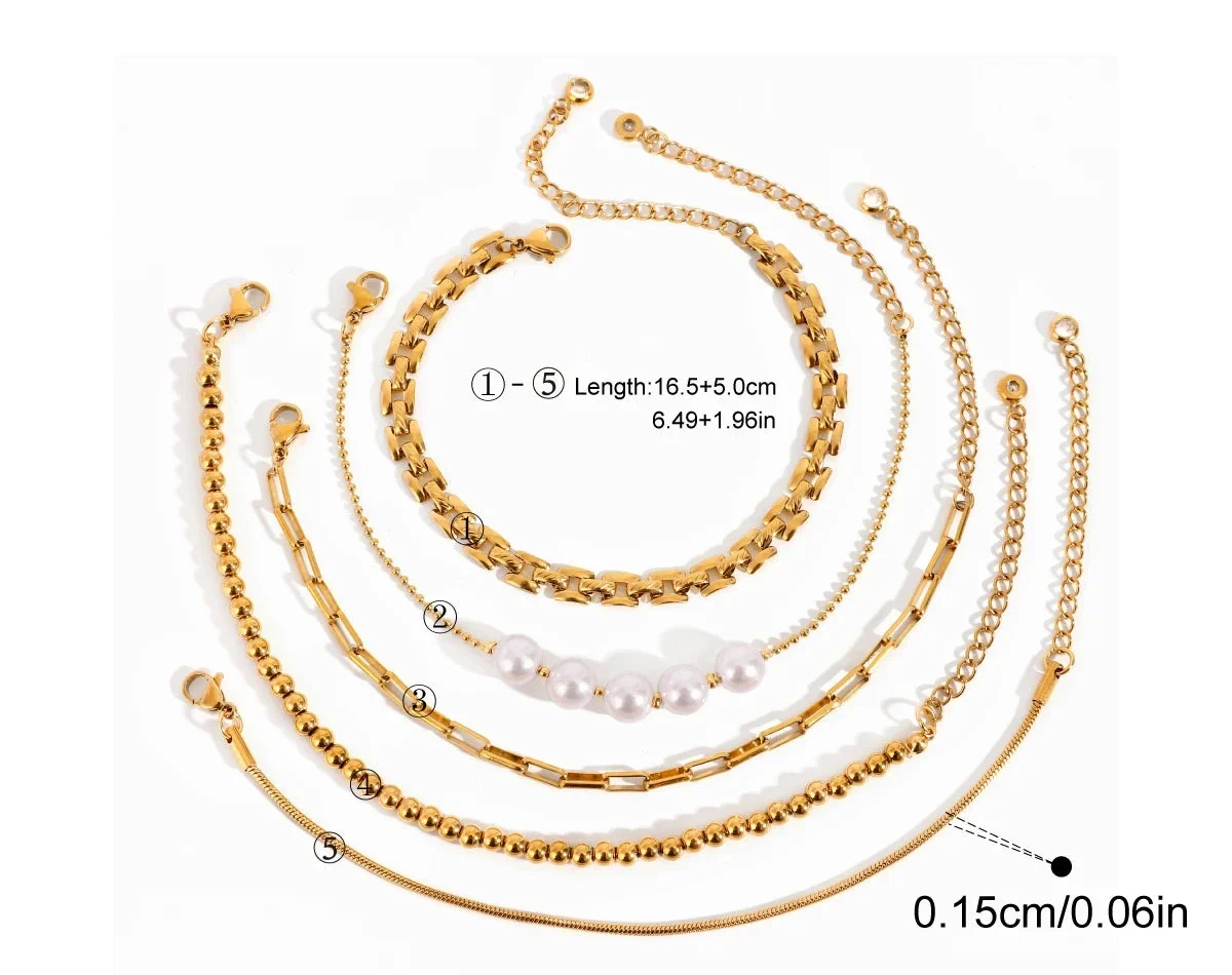 Stainless Steel Pearl Snake Chain Bracelet – White - Image 7