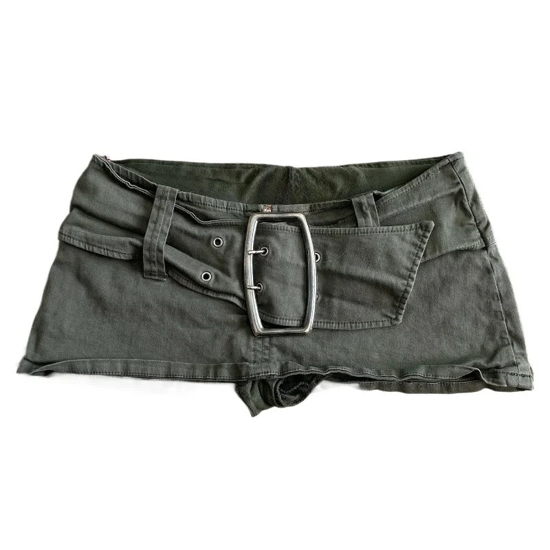 low waist mini denim skirt – Green - Image 4