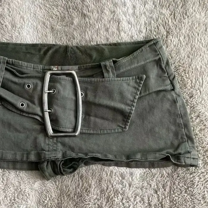 low waist mini denim skirt – Green - Image 5