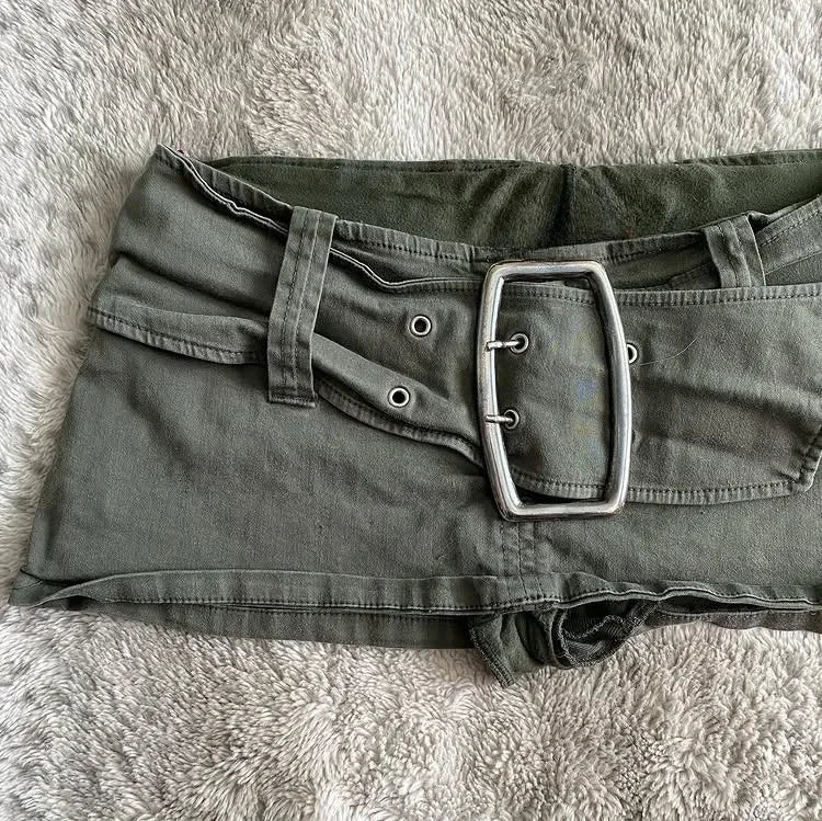 low waist mini denim skirt – Green - Image 6