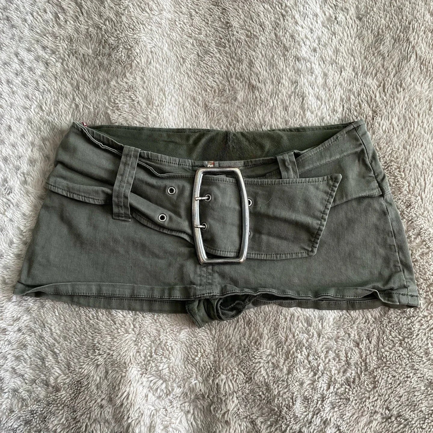 low waist mini denim skirt – Green - Image 7
