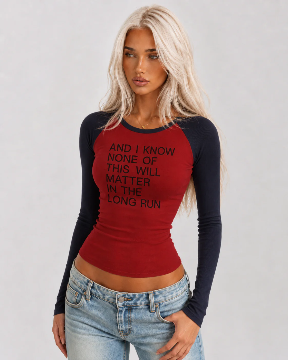 Print Long Sleeve Top – Red