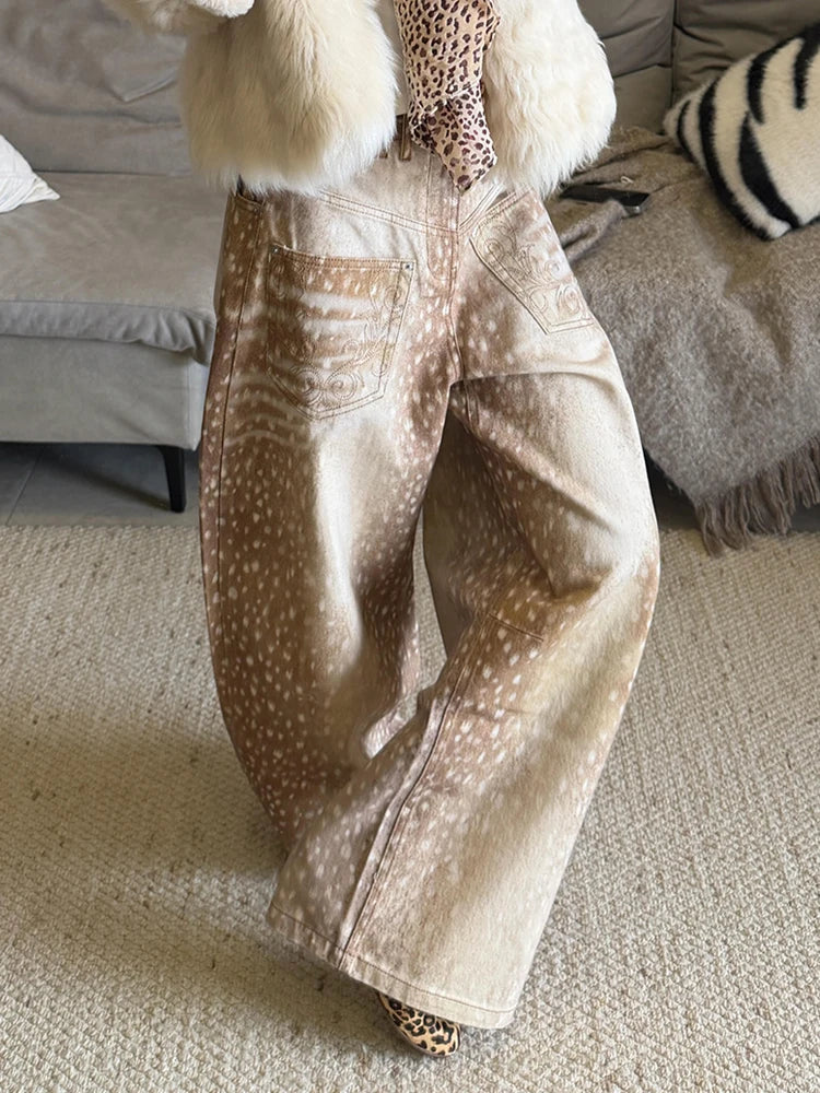 High Waist Deer Print Jeans - Image 2
