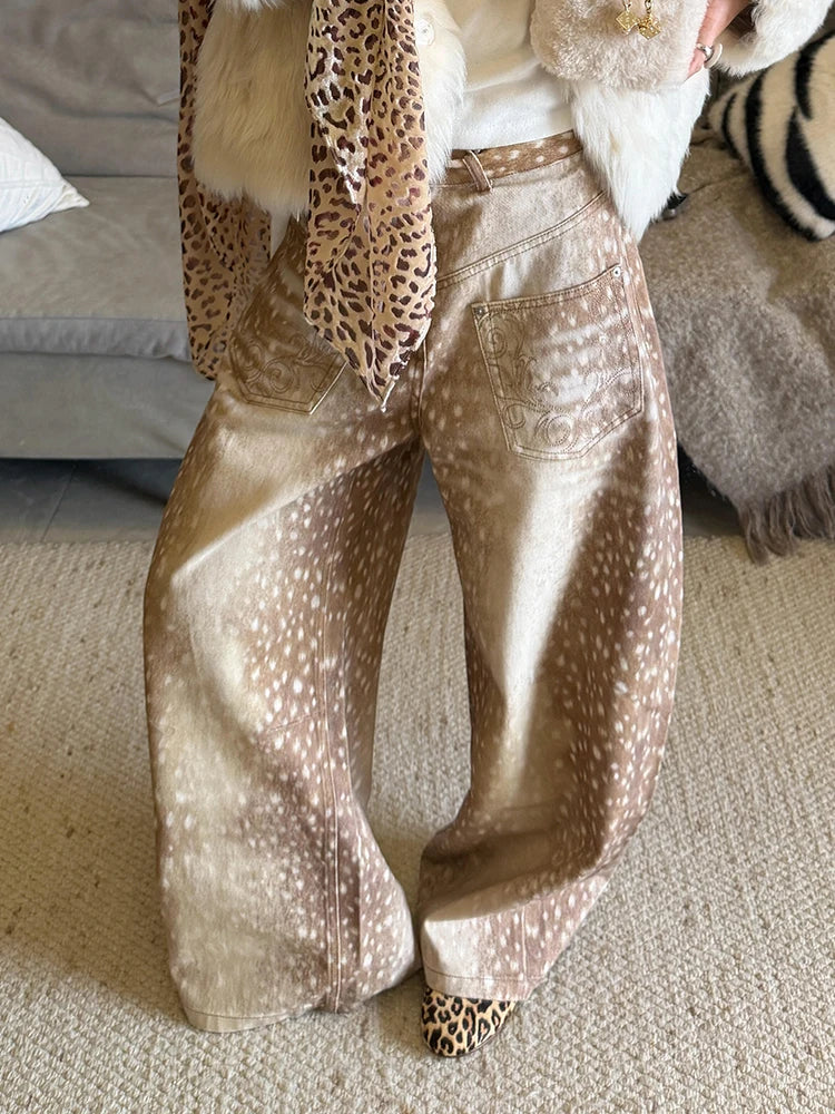 High Waist Deer Print Jeans - Image 5