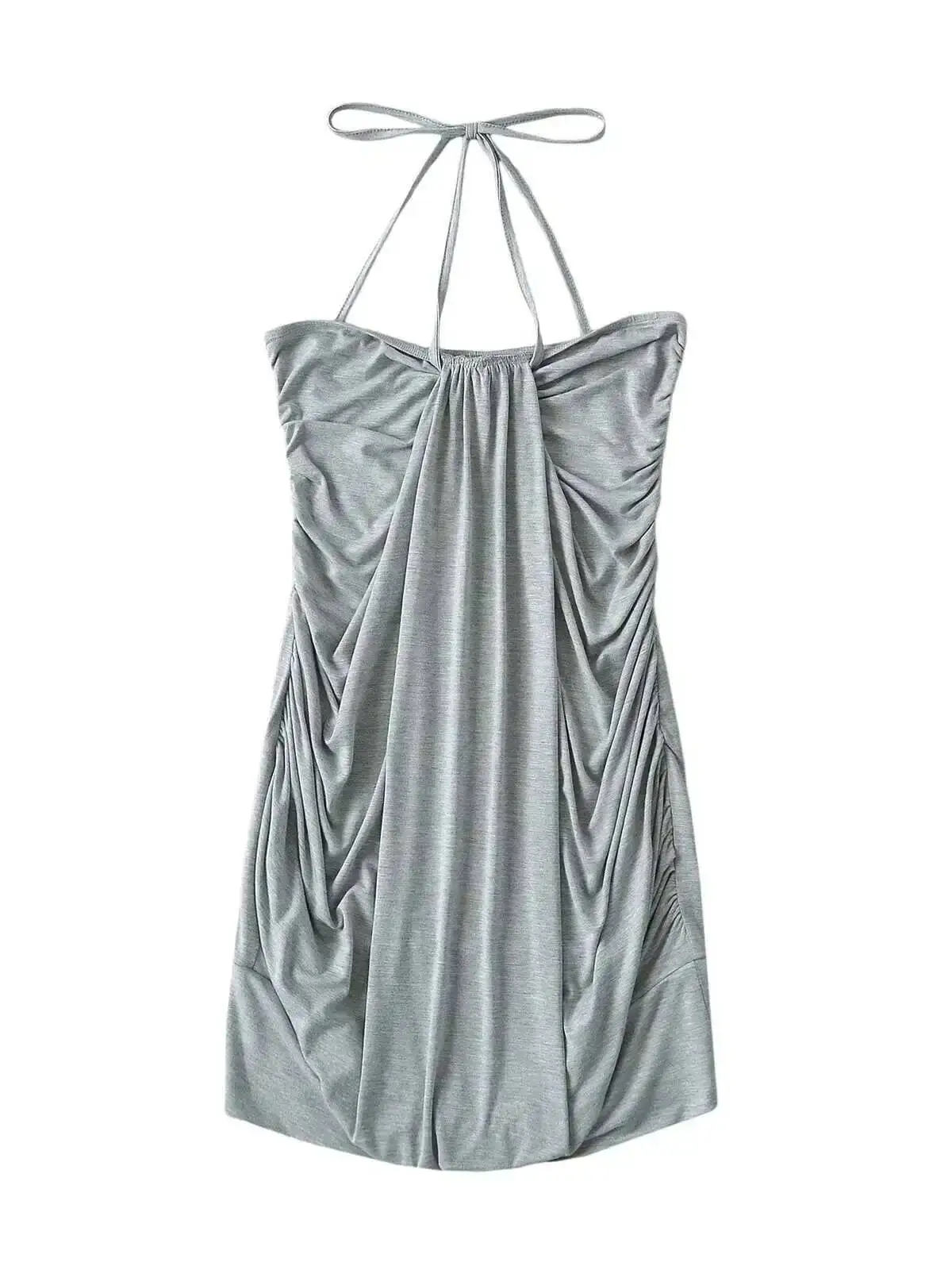 Lace Up Neck Wrap Top/Dress – Gray Dresses - Image 4