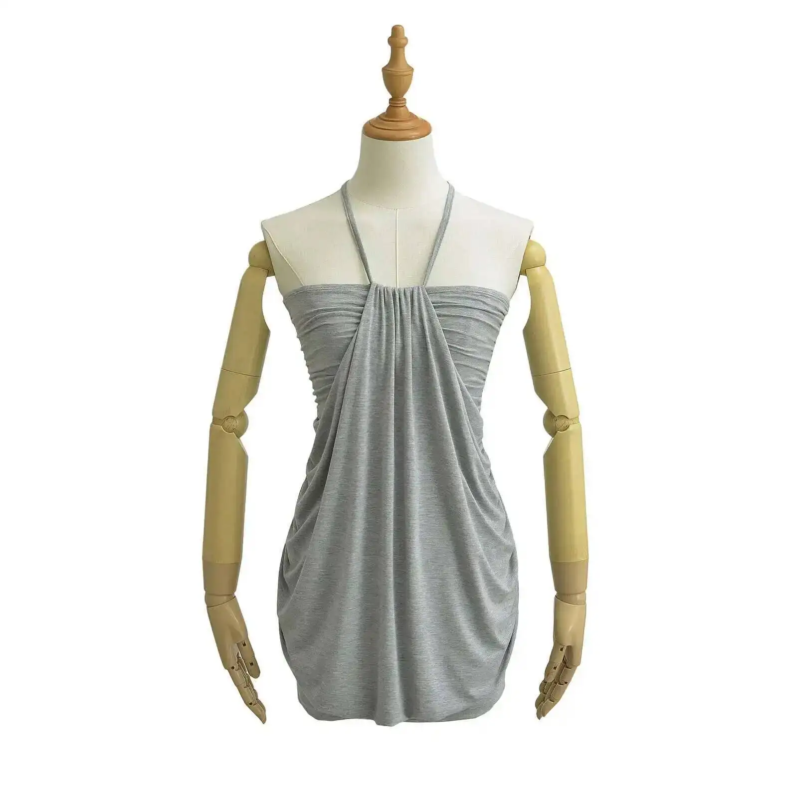 Lace Up Neck Wrap Top/Dress – Gray Dresses - Image 8