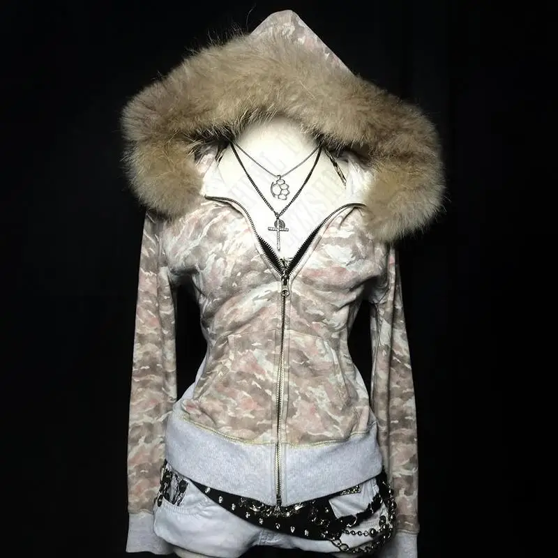 Faux Fur Collar Camouflage Jacket - Image 4