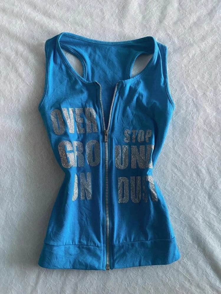 Y2K Zip Graphic Tank Top