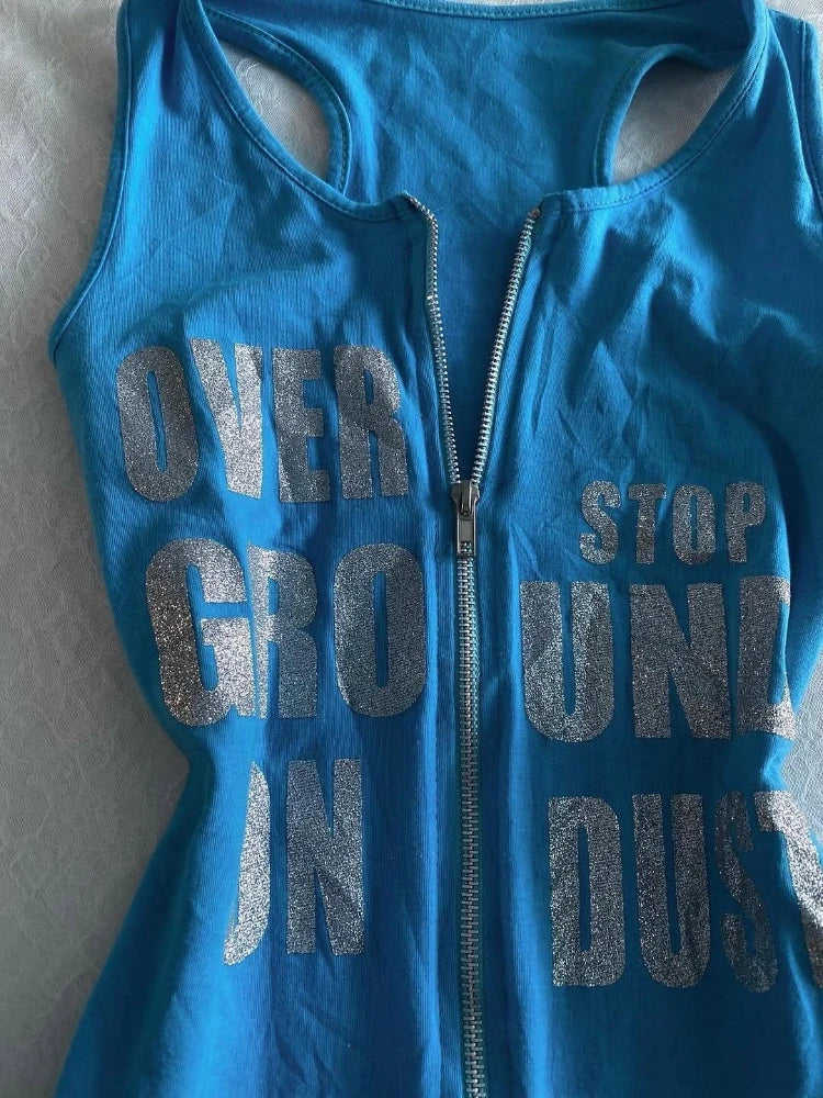 Y2K Zip Graphic Tank Top - Image 2
