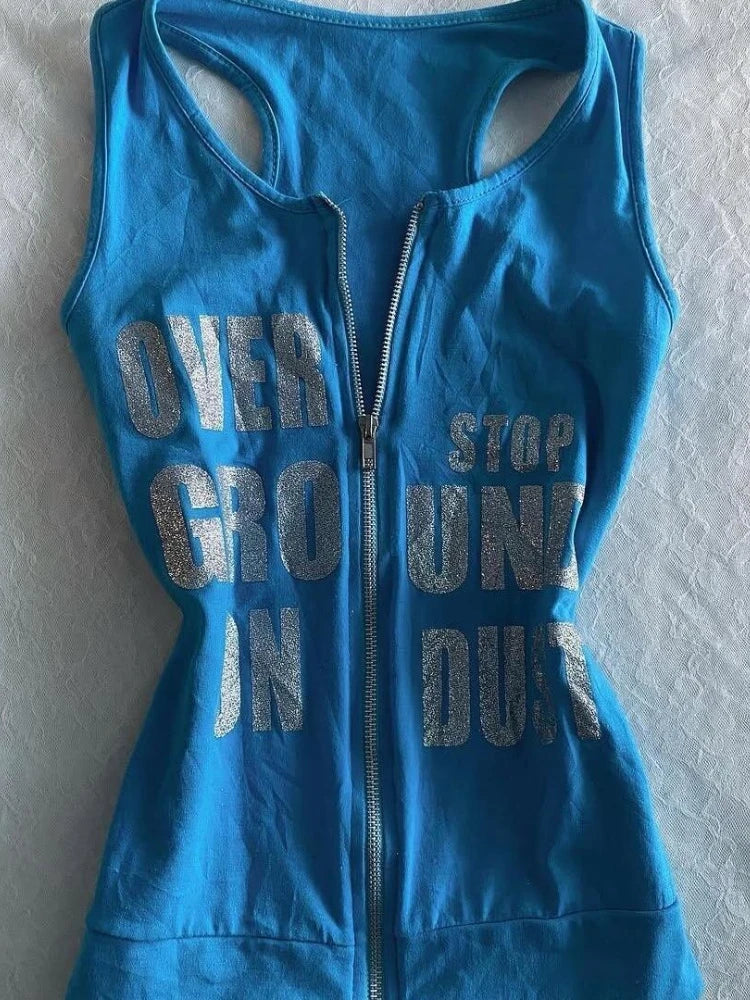 Y2K Zip Graphic Tank Top - Image 3