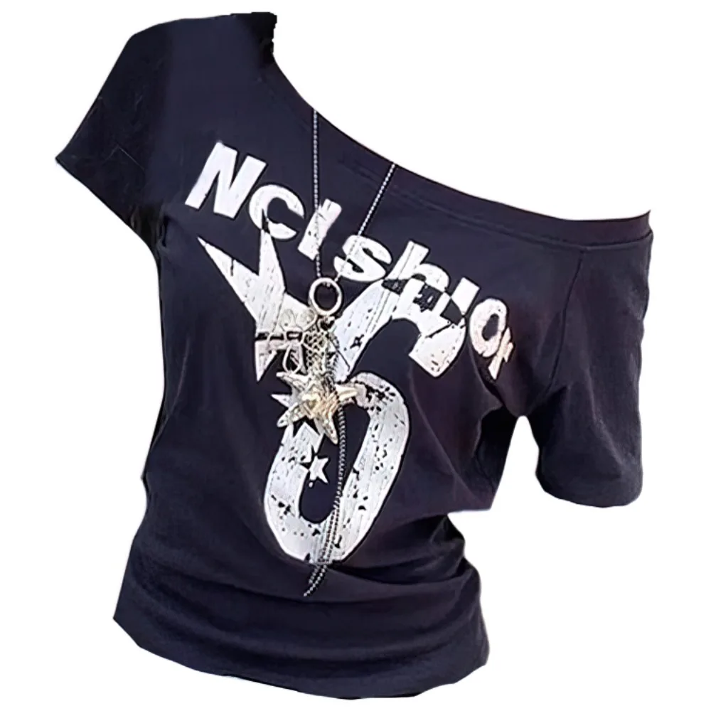 Six Star Off Shoulder Top – Navy - Image 4
