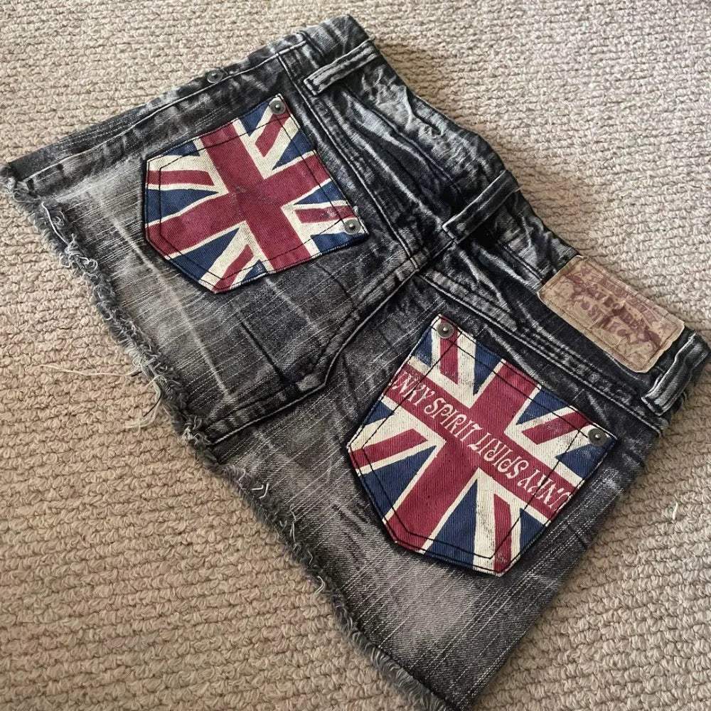 Union Jack Patchwork Denim Skirt – Blue - Image 4