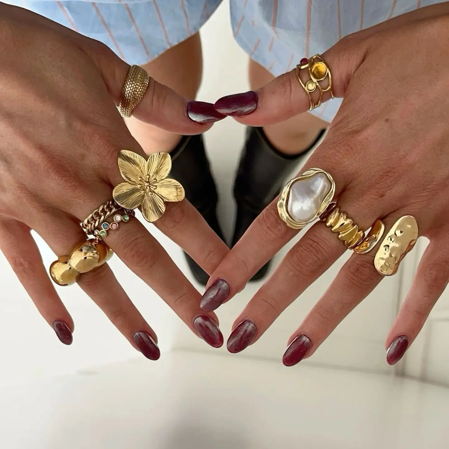 Pearly Stainless Rings
