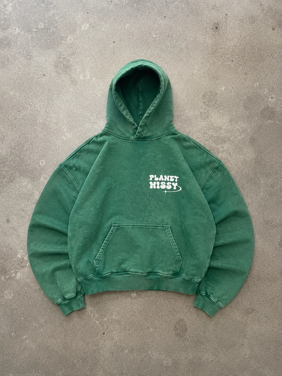 Vintage Washed Bubble Logo Hoodie – Forest Green