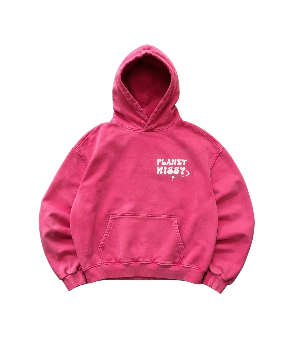 Vintage Washed Bubble Logo Hoodie – Hot Pink - Image 3