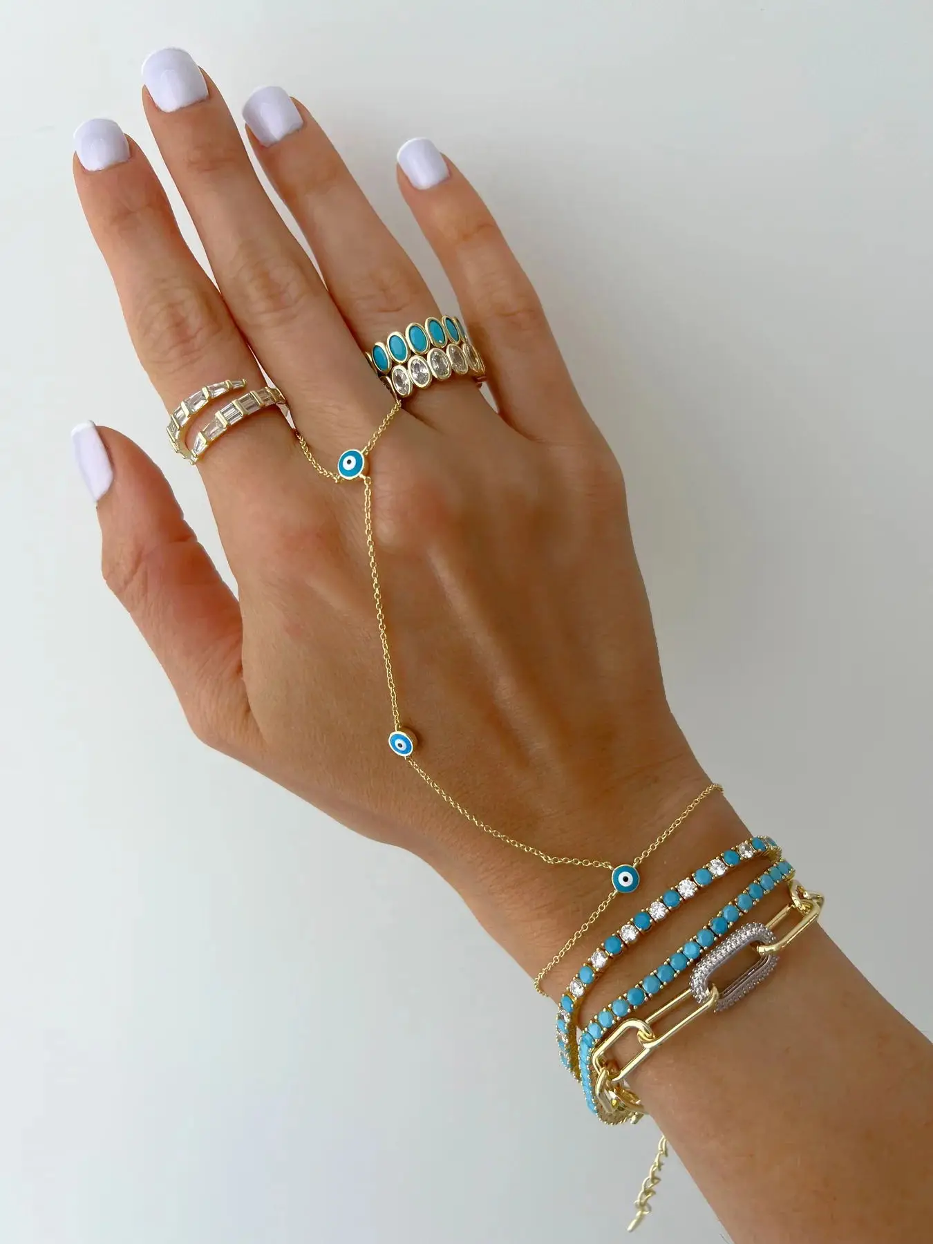 Enamel Evil Eye Charm Chain Bracelet - Image 2