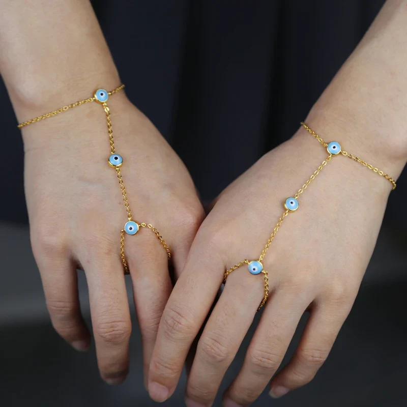 Enamel Evil Eye Charm Chain Bracelet - Image 5