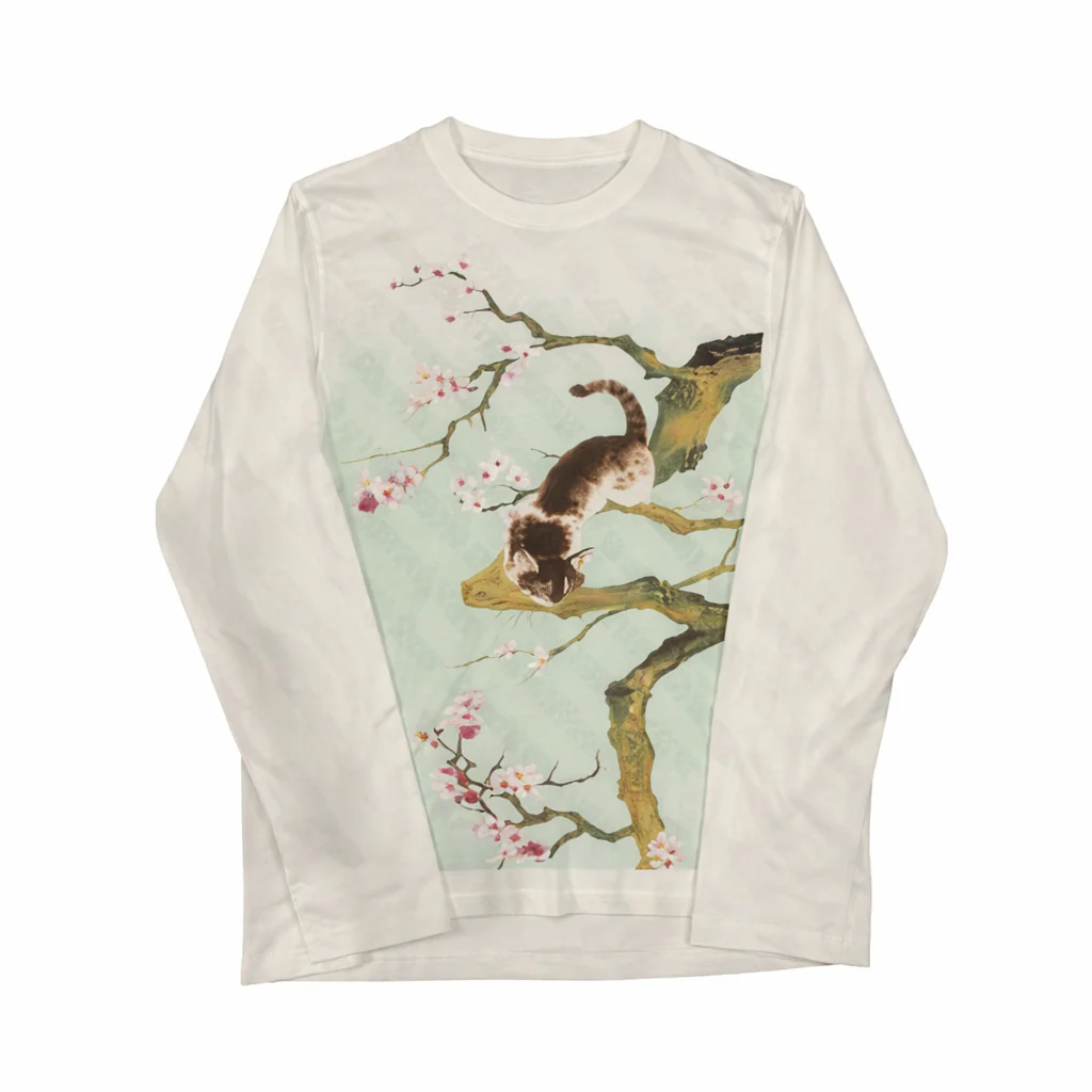 Cherry Blossom Cat Graphic Tee – Multicolor Tops
