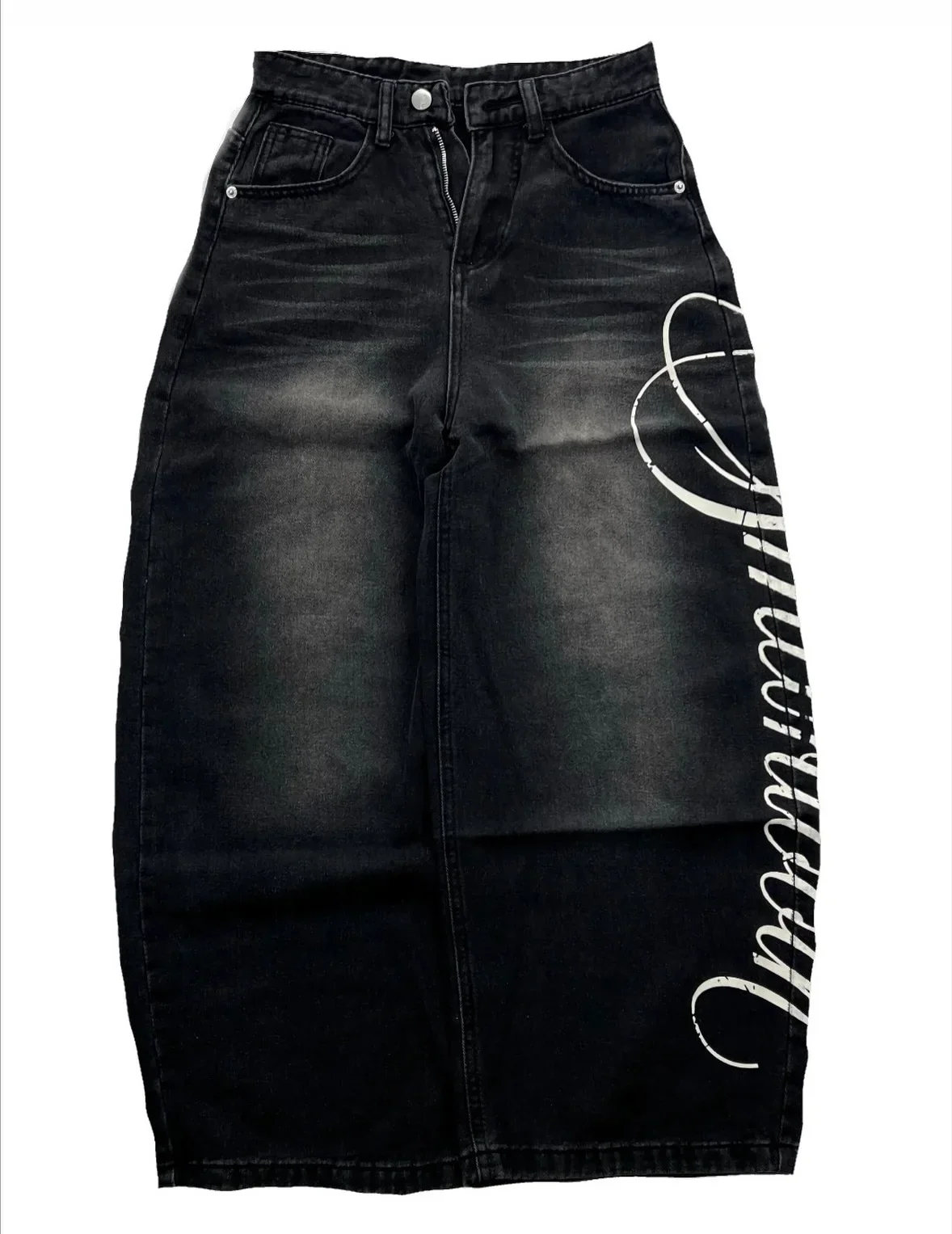 Graphic Baggy Jeans – Black