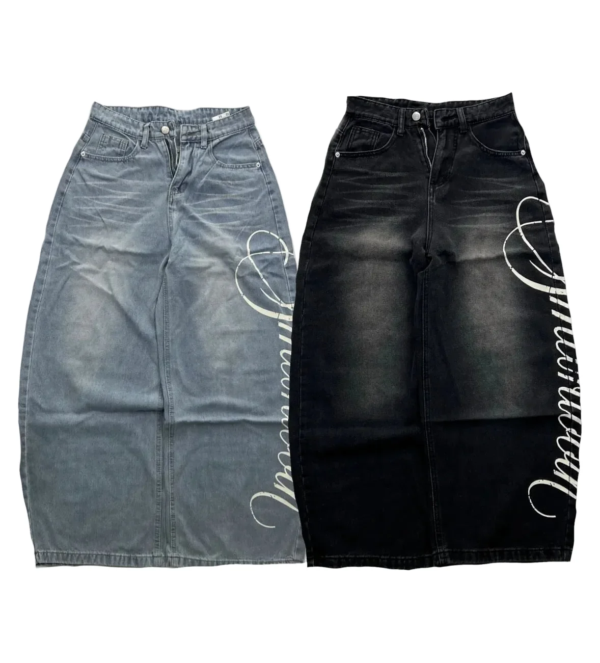 Graphic Baggy Jeans – Black - Image 2