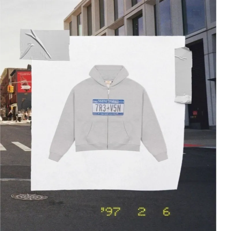 Urban License Plate Zip Hoodie – Gray Hoodies & Sweatshirts - Image 4
