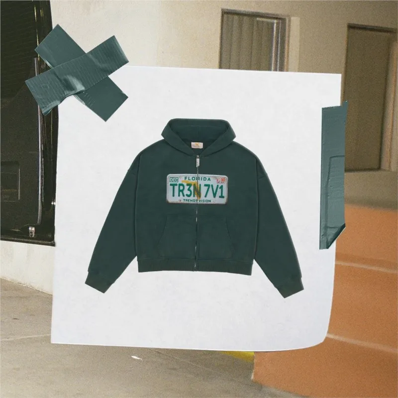 Urban License Plate Zip Hoodie – Gray Hoodies & Sweatshirts - Image 5