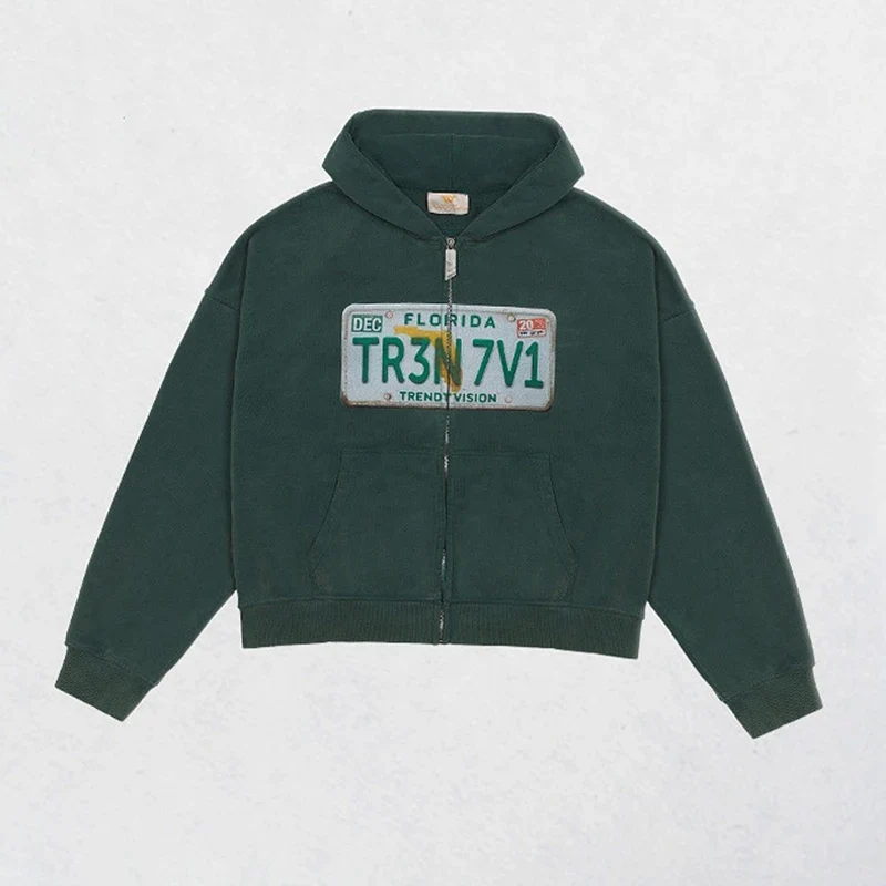 Urban License Plate Zip Hoodie – Gray Hoodies & Sweatshirts - Image 7