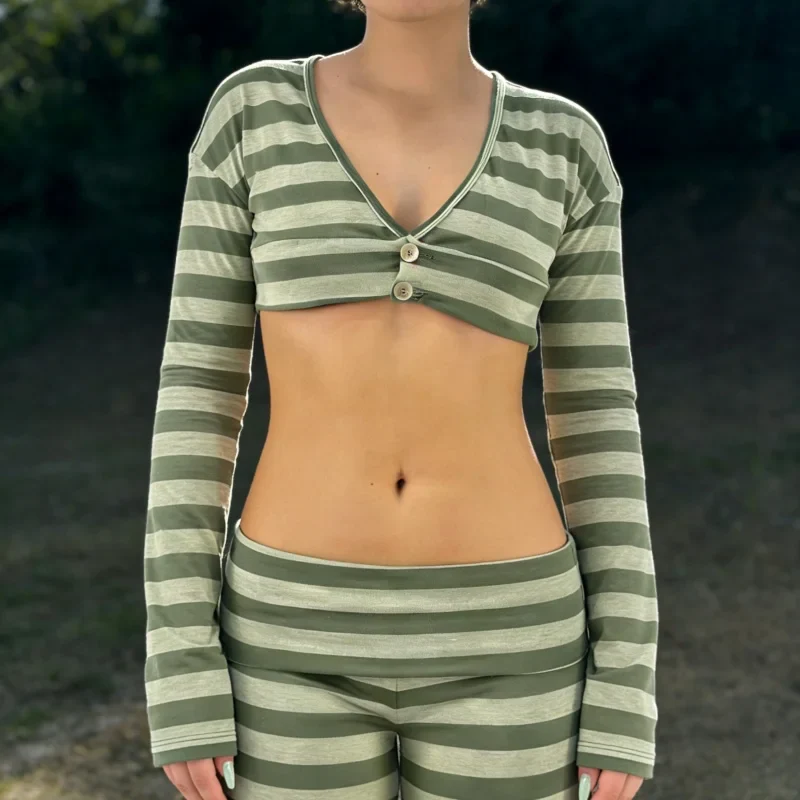 Vintage Crop Top  Cardigan – Green - Image 5
