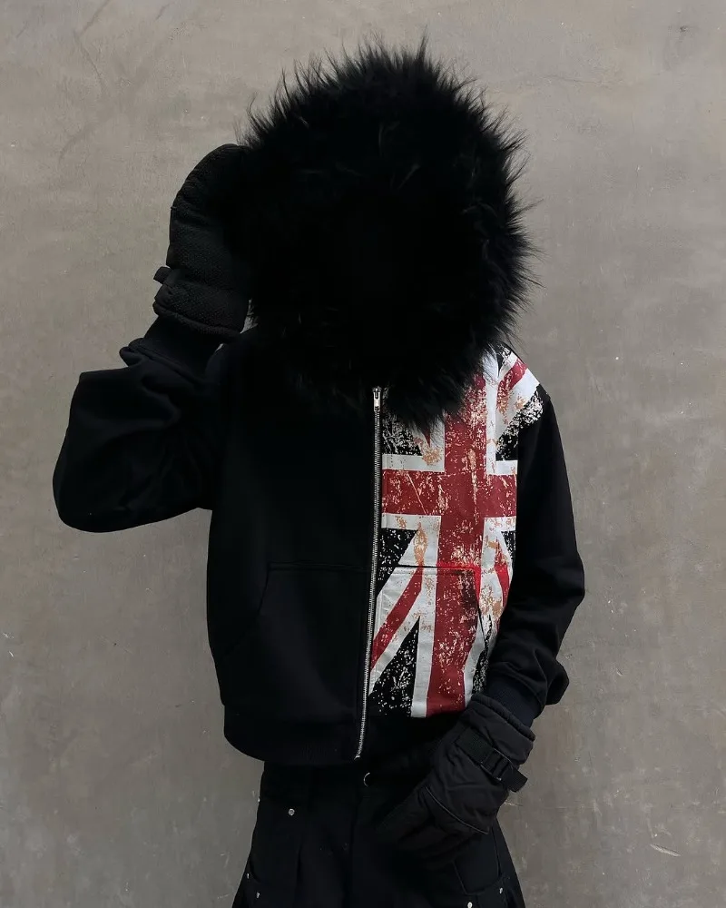 Flagged Zip Hoodie – Black Hoodies & Sweatshirts - Image 5
